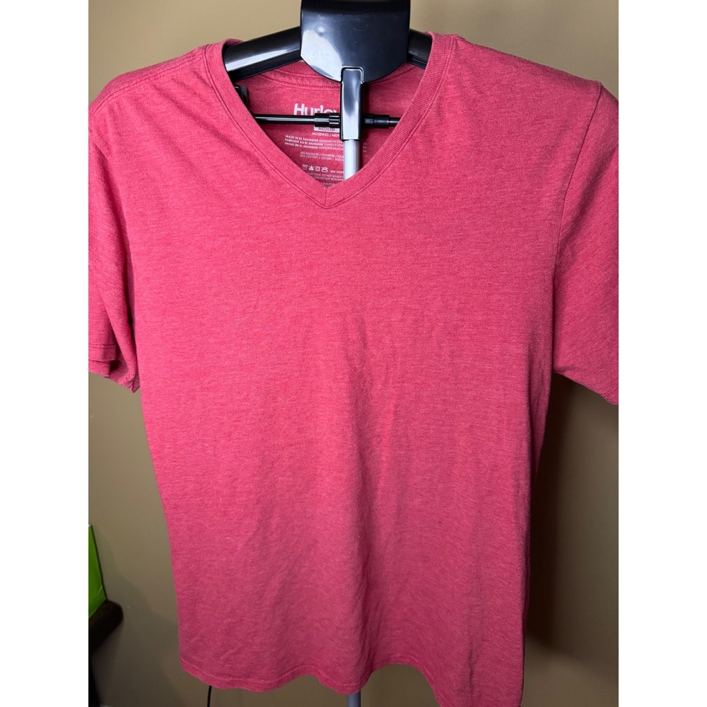 Hurley Mens V-Neck T-Shirt Heather Red Short Sleeve Cotton Blend Medium 0253